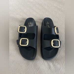 Mila Paoli Black Sandals with Gold Buckles size 9.5 🆕